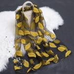 Kevad-suvi uus p&auml;ikesekaitsekreem siidist sall L&otilde;igatud lilledega sall Rose Jacquard sall Silk Organza Leaves-Yellow