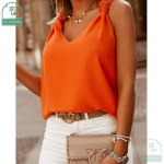 Uued moodsad s&otilde;lmitud &otilde;lgade V-kaelusega &scaron;ifoonpluusid, suvised soliidsed varrukateta, naiste vabaaja topid S sinine