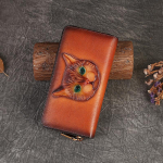 Johnature Retro ehtsast nahast naiste rahakott, pikk k&auml;ekott Naturaalsest veisenahast k&auml;sitsi valmistatud reljeefne telefoni rahakoti kaardihoidja pruun