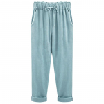 Naiste suvised puuvillase lina imitatsiooniga lahtised plusssuuruses &otilde;hukesed p&uuml;ksid M helesinine v&auml;rv