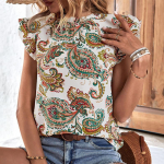 YYFS naiste vintage Bohemia vabaaja varrukateta poolkaelusega pluusid ja s&auml;rgid S valge