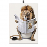 Naljakas vannitoa seinakaunistus Loomad, kes istuvad tualetis ja lugevad ajalehte plakatit elevant l&otilde;vi ninasarvik kunstitr&uuml;kk l&otilde;uendimaal A4 21X30cm No Framed