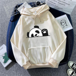 Naiste mood Panda tr&uuml;kitud kapuutsiga kevad/s&uuml;gis vabaaja pikkade varrukatega topp taskuga Naiste kampsun, pullover, lahtised kapuutsid L aprikoosi