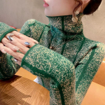 Naiste k&otilde;rge kaelusega kampsun, sviiter, s&uuml;gis/talvine aluskate Uus populaarne l&auml;&auml;nelik pikkade varrukatega trikootop naistele One Size roheline