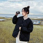 2023. aasta pikkade varrukatega vaba mantel, mood naiste kontori-naiste puuvillane jakk, soe O-kaelusega Korea paksendatud topid 30005 S must