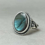 Naturaalsest sinisest labradoriidist ovaalne v&auml;&auml;riskivist s&otilde;rmus, 925 sterlingi h&otilde;bedane s&otilde;rmus, naiste s&otilde;rmus, kingitus talle, s&uuml;nnikivi s&otilde;rmus 6