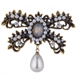 Vintage Bowknot Rhinestone Faux Pearl Ripats Pross Pin Naiste peokleit kuldne