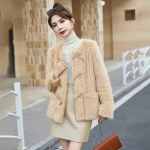 Talvine uue stiiliga rebase karusnaha mantel &Uuml;hes t&uuml;kis naiste seemisnahast populaarne sarven&ouml;&ouml;biga soe mantel M hall