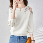 S&uuml;gisene naiste kudumid Sweet Fresh Flower &otilde;huke &uuml;mara kaelusega Seitsmeveerandvarrukatega pullover One Size