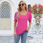 Naiste kevadsuvised pluusid Jacquard ruudukujuline kaelus, &uuml;hev&auml;rvilised mullivarrukad, lahtised topp S valge