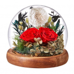 Igavese v&otilde;ilille lilleline klaaskate puidust alus v&otilde;ilille konserveeritud t&otilde;eline l&otilde;pmatuse klaasist kuppel naine s&otilde;branna naine s&otilde;brap&auml;eva kingitus roosa