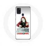 Samsung Galaxy A21S &uuml;mbris la casa de papel mask logo valgel taustal