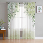 Pastoraalsed taimed Sukulendid lilled T&uuml;llkardinad elutuppa L&auml;bipaistev kardin Magamistoa Rulood Voile kardinad 135W x 114H(cm) white