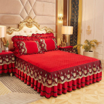 &Uuml;hev&auml;rviline Luksuslik paks sametist tepitud voodikate Queen King Size pitstikandid l&uuml;hike pl&uuml;&uuml;s voodi seelik ei kuulu komplekti 1pc Skirt 150x200cm punane