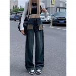 Patchwork Teksad Naine k&otilde;rge v&ouml;&ouml;kohaga &otilde;hukesed sirged laiad p&uuml;ksid Pikad p&uuml;ksid S sinine