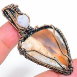 Natural Honey Dendritic Gemstone Handmade Copper Wire Wrap Pendant 2.64 v7v16