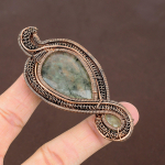 Natural Moss Prehnite, Carnelian Gemstone Copper Wire Wrap Pendant 3.35 w9v31