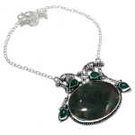 Natural Moss Agate, Onyx Gemstone 925 Sterling Silver Gift Necklace 18 l2i48