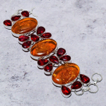 Looduslik Balti merevaik, Granaat K&auml;sitsi valmistatud 925 Sterlingh&otilde;be K&auml;ev&otilde;ru 7-8 u4N56