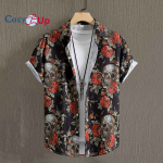 Kolju ja roosi mustriga meeste vabaaja l&uuml;hikeste varrukatega s&auml;rk, meeste s&auml;rk suviseks puhkusereisiks, meeste topid, kingitus meestele S must