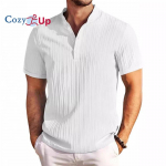 Cozy Up Meeste retropuuvillane ja linane &uuml;hev&auml;rviline triibuline Henley s&auml;rk Casual vaba l&uuml;hikeste varrukatega V-kaelusega T-s&auml;rk S valge