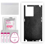 apgo Protective Skin Sticker for the back+sides compatible with OnePlus 10R 5G, Full Wrap Film, Foil, Vinyl - Pattern Black Leather