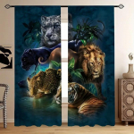 Rose Lion Tiger Animal Lilleprintidega kardinad, magamistuba Kontor K&ouml;&ouml;k Elutuba &Otilde;ppetuba Kodukaunistused Kardinad 2 tk W50H130(CM)x2&Grommet Top