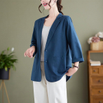 QICED Kevad-s&uuml;gis vaba aeg &Uuml;herealine pendeldaja valge &uuml;hev&auml;rviline puuvillane linane v&auml;ike &uuml;likond naiste mantel pikkade varrukatega &otilde;huke v&auml;ike &uuml;likond M valge