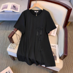 2XL~6XL Naiste T-s&auml;rk, pikk s&auml;rk Plus Size Fat s&auml;rk Naiste Cheongsami s&auml;rk avar T-s&auml;rk 2XL must