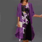 Naistele m&otilde;eldud varrukateta, tr&uuml;kitud kleit, &scaron;ifoonist kardiganist komplekt, naiste pidulik kleit XXXL lilla