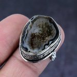Black Druzy Gemstone Handmade 925 Steling Silver Gift Jewelry Ring Size 6.5 r4m08