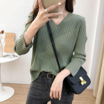 S&uuml;gistalvine V-kaelusega naiste Pullover Kampsun Kudumine Kampsunid Vabaaja Korea džemprid Talvised Sisemine Alumine Topid Pikad varrukad Solid Basic Top S valge