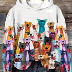 Stiilne koerte prinditud pol&uuml;ester, pikkade varrukatega, &otilde;lgade disain masinaga pestav loomamustriga naiste vabaajar&otilde;ivad S