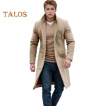 Meeste villane mantel rev, pikkade varrukatega &uuml;herealine taskutega jakk, &uuml;hev&auml;rviline keskmise pikkusega &uuml;ler&otilde;ivad M must