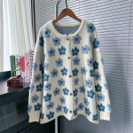 Retro Heavy Jacquard Magusate lilledega kampsun Naiste s&uuml;gis- ja talvine avar laisa tuulega pehme kootud kampsun jakk One size beež