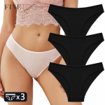 FINETOO 3 TK/KOMPLEKT Naiste puuvillased alusp&uuml;ksid Pehmed triibulised alusp&uuml;ksid Seksikad &uuml;hev&auml;rvilised bikiinid Naiste mugav veniv pesu M-XL L&3PCS