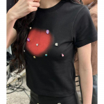 Y2k Harajuku T-s&auml;rk Naised Suvi Teemandid Vintage Gradient S&uuml;da Tr&uuml;kitud O-kaelusega Slim L&uuml;hike Crop Top Kpop L&uuml;hikeste varrukatega T-s&auml;rk XXL valge