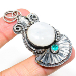 Natural Rainbow Moonstone,Tourmaline 925 Sterling Silver Pendant 2.60 n7y23