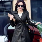 Naiste kevadine ja s&uuml;gisene &uuml;hev&auml;rviline keskmise pikkusega PU-nahkjakk, temperament &otilde;hukese v&ouml;&ouml;kohaga tuulejope 3XL must