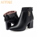 Women Ankle Boots GenuineLeather Women's Fashion Boots red Pointed Rhinestone High-heeled Winter Wedding Boot 34