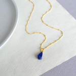 Niche Design Retro Literary And Artistic Lapis Lazuli Beaded Cut Rhombus Pendant Double Layer Stacked Necklace