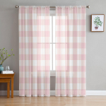 Roosa ruuduline aknakate t&uuml;ll modernsed l&auml;bipaistvad kardinad k&ouml;&ouml;ki elutuppa magamistuppa kardinate kaunistus W135 x H114cm
