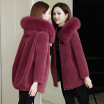 Talvine kunstkarusnahast jakk naiste karusnahast kraega kapuutsiga parka pluss suurus 5XL korea l&otilde;ikega lahtine soe mantel ema &uuml;hev&auml;rviline l&uuml;hike paks pealisr&otilde;ivas S
