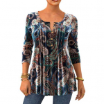 Naiste s&uuml;giskevadine &uuml;laosa Vintage tr&uuml;kiga &uuml;mara kaelusega pikkade varrukatega n&ouml;&ouml;p, keskmise pikkusega A-joon pehme pullover Naiste igap&auml;evane pluus T-s&auml;rk XL sinine