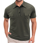 Meeste vaba&otilde;hu l&uuml;hikeste varrukatega topelt taskutega pusa kraega topi ja T-s&auml;rgiga L armee roheline v&auml;rv