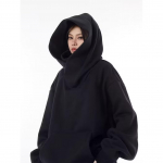 Naiste S&uuml;gisninja Turtleneck kapuutsid Meeste Y2K Vintage fliisist kampsunid Hip Hop Jaapani t&auml;navar&otilde;ivad Suurem&otilde;&otilde;tmeline kapuuts XXL must