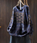 Johnature Vintage lahtise isikup&auml;ra O-kaelusega kampsun, naiste talve pikkade varrukatega hiina stiilis vintage stiilis kampsun One Size sinine