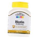 Biotiin juustele, nahale ja k&uuml;&uuml;ntele, Biotin 10000, 21st Century 120 tabletti (36440050) 120tab