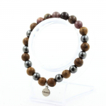 Pierres et Min&eacute;raux. Bracelet Perles Rubis de Mogok, Birmanie, Myanmar + H&eacute;matite + bois 8 Fabriqu&eacute; en France.