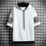 Meeste suvine vabaaja universaalne kapuutsiga pullover Kiiresti kuivav jooksusport meeste tr&uuml;kitud l&uuml;hikeste varrukatega topp XXXL valge